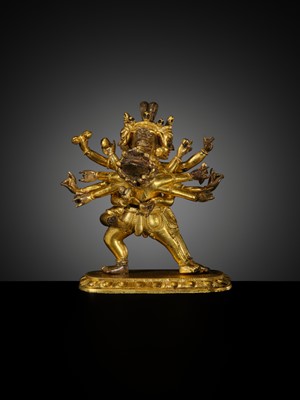 A SMALL AND RARE GILT-BRONZE FIGURE OF VAJRAVARAHI AND VARAHA, 18TH-19TH CENTURY