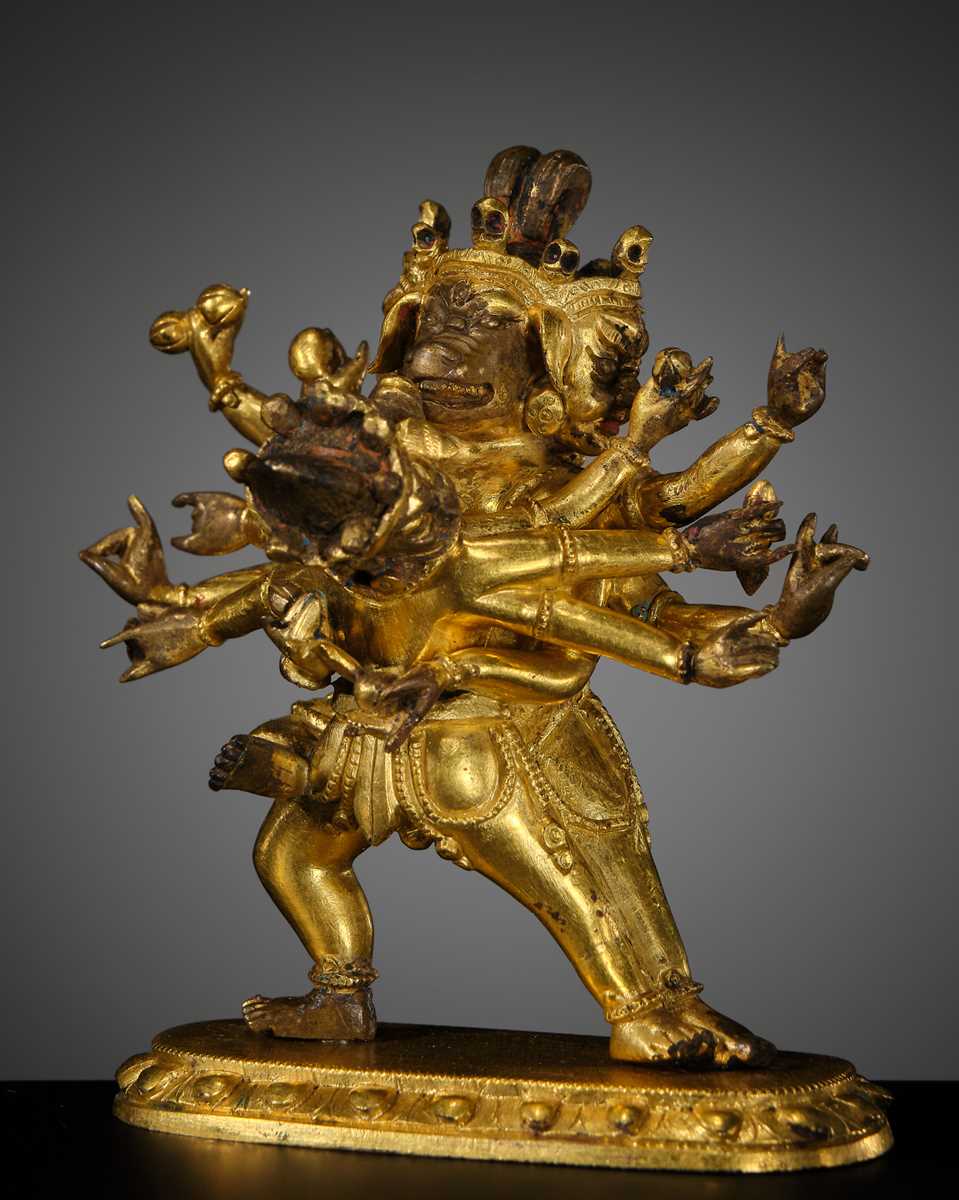 A SMALL AND RARE GILT-BRONZE FIGURE OF VAJRAVARAHI AND VARAHA, 18TH-19TH CENTURY