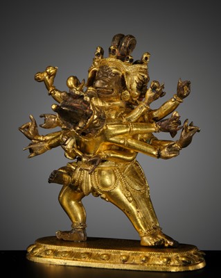 A SMALL AND RARE GILT-BRONZE FIGURE OF VAJRAVARAHI AND VARAHA, 18TH-19TH CENTURY