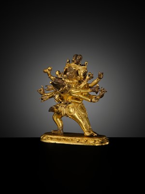A SMALL AND RARE GILT-BRONZE FIGURE OF VAJRAVARAHI AND VARAHA, 18TH-19TH CENTURY