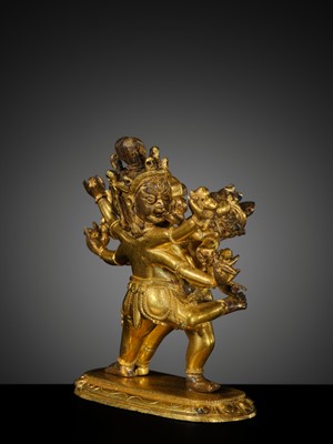 A SMALL AND RARE GILT-BRONZE FIGURE OF VAJRAVARAHI AND VARAHA, 18TH-19TH CENTURY