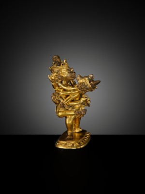 A SMALL AND RARE GILT-BRONZE FIGURE OF VAJRAVARAHI AND VARAHA, 18TH-19TH CENTURY
