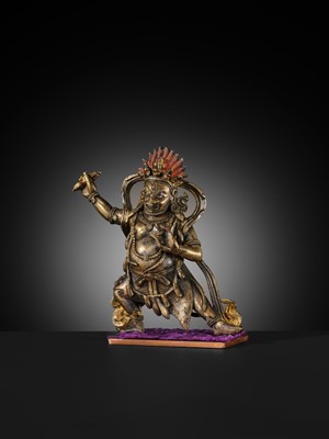 Lot 19 - A SMALL BRONZE FIGURE OF VAJRAPANI, 18TH-19TH CENTURY