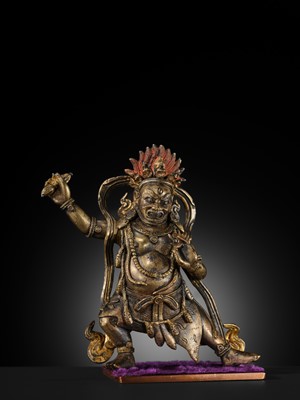 Lot 19 - A SMALL BRONZE FIGURE OF VAJRAPANI, 18TH-19TH CENTURY