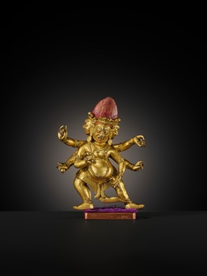 Lot 22 - A GILT-BRONZE FIGURE OF SHADBHUJA MAHAKALA, 18TH-19TH CENTURY