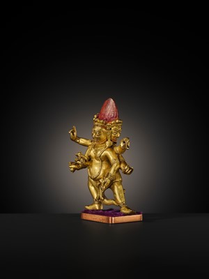 Lot 22 - A GILT-BRONZE FIGURE OF SHADBHUJA MAHAKALA, 18TH-19TH CENTURY