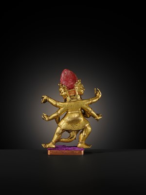 Lot 22 - A GILT-BRONZE FIGURE OF SHADBHUJA MAHAKALA, 18TH-19TH CENTURY
