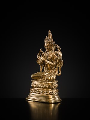 Lot 14 - A PALA-REVIVAL GILT-BRONZE FIGURE OF AVALOKITESHVARA, 18TH CENTURY