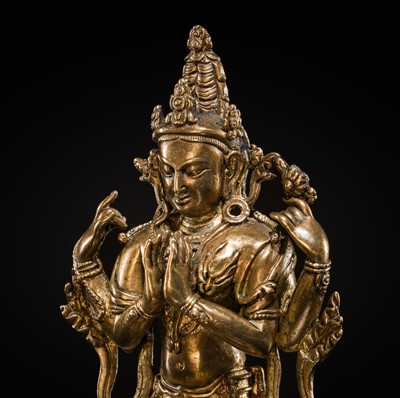 Lot 14 - A PALA-REVIVAL GILT-BRONZE FIGURE OF AVALOKITESHVARA, 18TH CENTURY