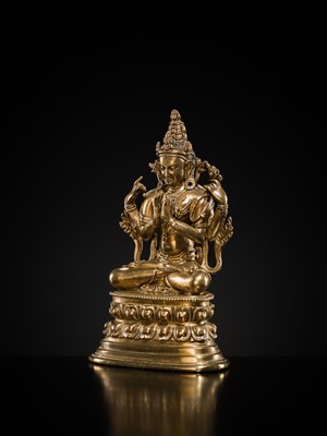 Lot 14 - A PALA-REVIVAL GILT-BRONZE FIGURE OF AVALOKITESHVARA, 18TH CENTURY