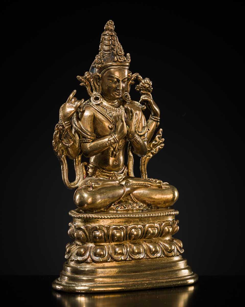 Lot 14 - A PALA-REVIVAL GILT-BRONZE FIGURE OF AVALOKITESHVARA, 18TH CENTURY