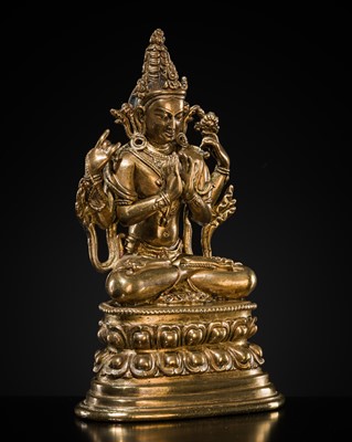 Lot 14 - A PALA-REVIVAL GILT-BRONZE FIGURE OF AVALOKITESHVARA, 18TH CENTURY