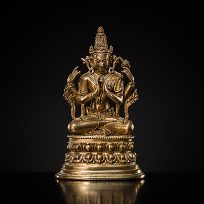 Lot 14 - A PALA-REVIVAL GILT-BRONZE FIGURE OF AVALOKITESHVARA, 18TH CENTURY