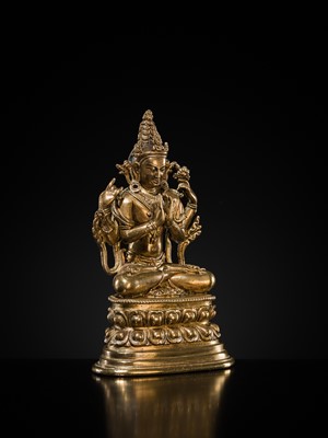 Lot 14 - A PALA-REVIVAL GILT-BRONZE FIGURE OF AVALOKITESHVARA, 18TH CENTURY
