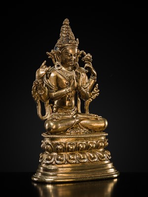 Lot 14 - A PALA-REVIVAL GILT-BRONZE FIGURE OF AVALOKITESHVARA, 18TH CENTURY