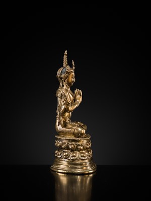 Lot 14 - A PALA-REVIVAL GILT-BRONZE FIGURE OF AVALOKITESHVARA, 18TH CENTURY
