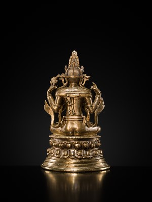 Lot 14 - A PALA-REVIVAL GILT-BRONZE FIGURE OF AVALOKITESHVARA, 18TH CENTURY