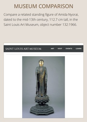 A GILT-LACQUERED WOOD FIGURE OF AMIDA NYORAI, KAMAKURA PERIOD, WITH C14 TEST CONFIRMING THE DATING