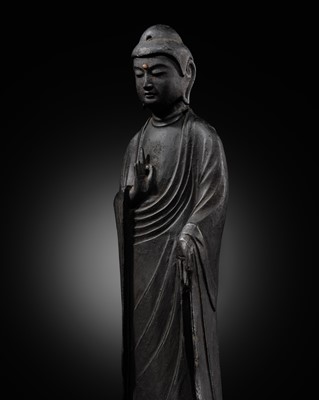 A RARE LACQUERED WOOD FIGURE OF AMIDA NYORAI, HEIAN PERIOD, WITH C14 TEST CONFIRMING THE DATING