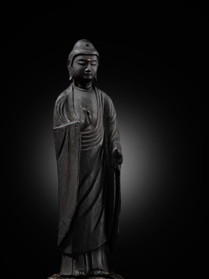 A RARE LACQUERED WOOD FIGURE OF AMIDA NYORAI, HEIAN PERIOD, WITH C14 TEST CONFIRMING THE DATING