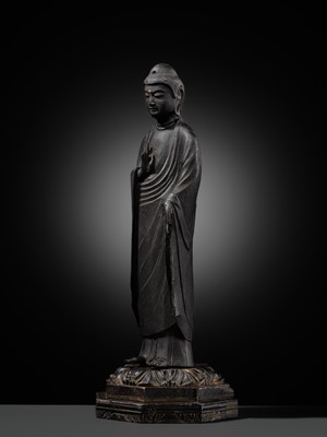 A RARE LACQUERED WOOD FIGURE OF AMIDA NYORAI, HEIAN PERIOD, WITH C14 TEST CONFIRMING THE DATING