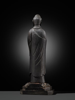 A RARE LACQUERED WOOD FIGURE OF AMIDA NYORAI, HEIAN PERIOD, WITH C14 TEST CONFIRMING THE DATING