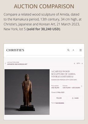 A RARE LACQUERED WOOD FIGURE OF AMIDA NYORAI, HEIAN PERIOD, WITH C14 TEST CONFIRMING THE DATING