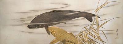 Lot 45 - OTA HARUKAGE: A FINE MIXED-METAL PANEL DEPICTING CARPS