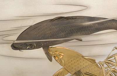 Lot 45 - OTA HARUKAGE: A FINE MIXED-METAL PANEL DEPICTING CARPS