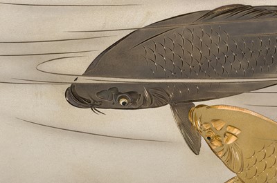 Lot 45 - OTA HARUKAGE: A FINE MIXED-METAL PANEL DEPICTING CARPS