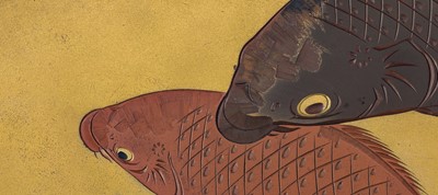 Lot 20 - KATSURA MITSUHARU: A FINE MIXED-METAL PLAQUE DEPICTING CARPS