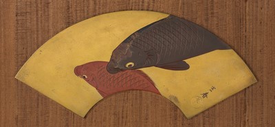 Lot 20 - KATSURA MITSUHARU: A FINE MIXED-METAL PLAQUE DEPICTING CARPS