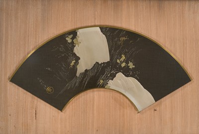 Lot 44 - SUZUKI MITSUAKI: A FINE MIXED-METAL PANEL IN THE FORM OF A FAN PAINTING