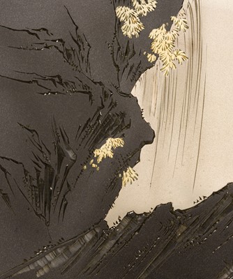 Lot 44 - SUZUKI MITSUAKI: A FINE MIXED-METAL PANEL IN THE FORM OF A FAN PAINTING