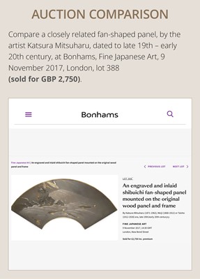 Lot 44 - SUZUKI MITSUAKI: A FINE MIXED-METAL PANEL IN THE FORM OF A FAN PAINTING