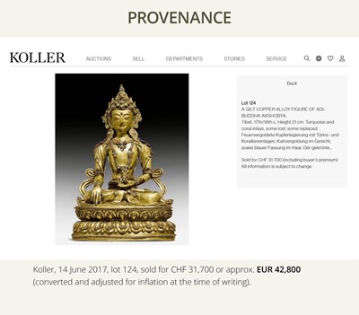 Lot 17 - AN INLAID GILT-BRONZE FIGURE OF AKSHOBHYA, TIBET, 16TH-17TH CENTURY