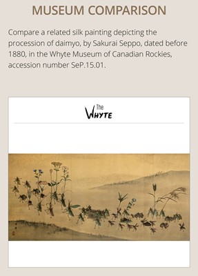 Lot 306 - OSAWA NAMPO: A HUMOROUS OSHI-E (PADDED SILK) PAINTING DEPICTING A FROG DAIMYO PROCESSION