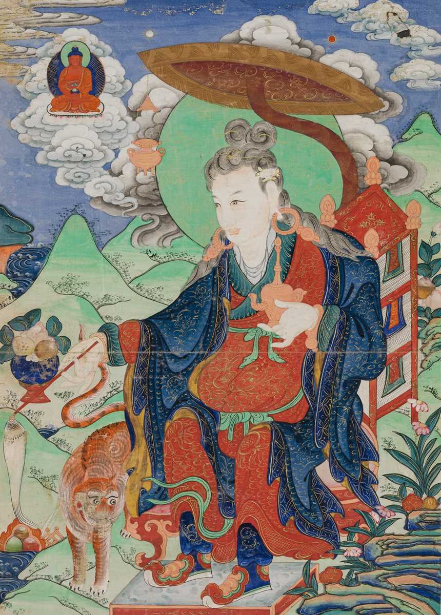 Lot 41 - A RARE THANGKA OF DHARMATALA, ATTENDANT TO THE SIXTEEN GREAT ARHATS, 18TH CENTURY