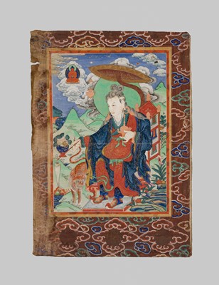 Lot 41 - A RARE THANGKA OF DHARMATALA, ATTENDANT TO THE SIXTEEN GREAT ARHATS, 18TH CENTURY