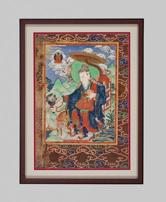 Lot 41 - A RARE THANGKA OF DHARMATALA, ATTENDANT TO THE SIXTEEN GREAT ARHATS, 18TH CENTURY