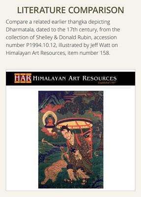 Lot 41 - A RARE THANGKA OF DHARMATALA, ATTENDANT TO THE SIXTEEN GREAT ARHATS, 18TH CENTURY