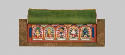Lot 50 - A SET OF SIX FINELY PAINTED INNER COVER PANELS FROM THE 1794 QIANLONG KANGYUR IN MANCHU SCRIPT