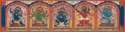 Lot 50 - A SET OF SIX FINELY PAINTED INNER COVER PANELS FROM THE 1794 QIANLONG KANGYUR IN MANCHU SCRIPT