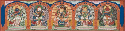 Lot 50 - A SET OF SIX FINELY PAINTED INNER COVER PANELS FROM THE 1794 QIANLONG KANGYUR IN MANCHU SCRIPT