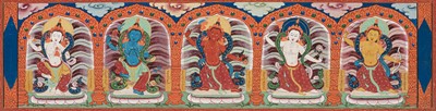 Lot 50 - A SET OF SIX FINELY PAINTED INNER COVER PANELS FROM THE 1794 QIANLONG KANGYUR IN MANCHU SCRIPT