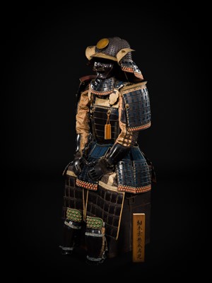 A GOMAI OKEGAWA DO GUSOKU (ARMOR) WITH AN IRON KOBOSHI KABUTO AND RESSEI MENPO