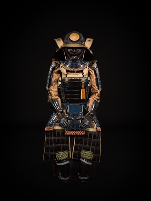 A GOMAI OKEGAWA DO GUSOKU (ARMOR) WITH AN IRON KOBOSHI KABUTO AND RESSEI MENPO