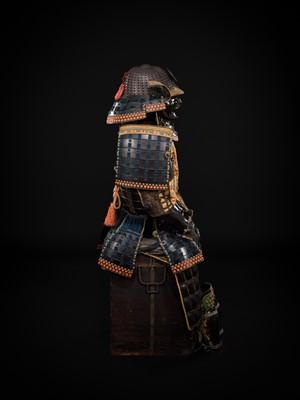A GOMAI OKEGAWA DO GUSOKU (ARMOR) WITH AN IRON KOBOSHI KABUTO AND RESSEI MENPO