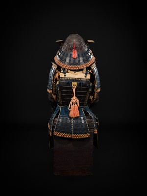 A GOMAI OKEGAWA DO GUSOKU (ARMOR) WITH AN IRON KOBOSHI KABUTO AND RESSEI MENPO