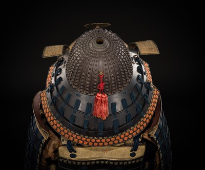 A GOMAI OKEGAWA DO GUSOKU (ARMOR) WITH AN IRON KOBOSHI KABUTO AND RESSEI MENPO